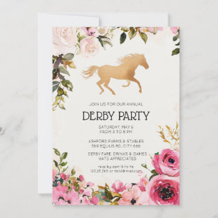 Aquarel Bloemen Kentucky Derby Uitnodiging Goud H