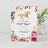 Aquarel Bloemen Kentucky Derby Uitnodiging Goud H (Staand voorkant)