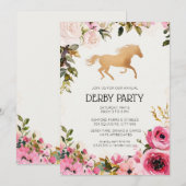 Aquarel Bloemen Kentucky Derby Uitnodiging Goud H (Voorkant / Achterkant)
