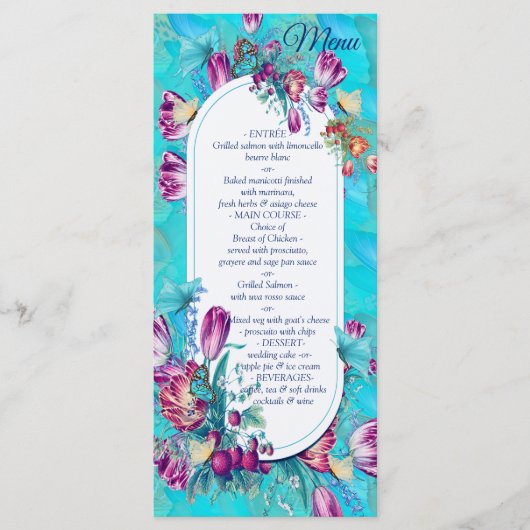 Aquarel Bloemen met Visiting Butterflies Menu (Voorkant)