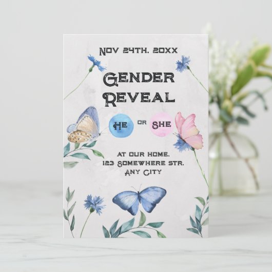 Aquarel Bloemen Vlinder Uitnodiging (Staand voorkant)