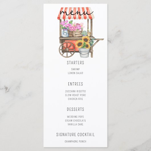 Aquarel bloemenkar - Trouwmenu Menu (Voorkant)