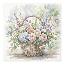 Aquarel Bloemenmand met Rozen en Hortensia's