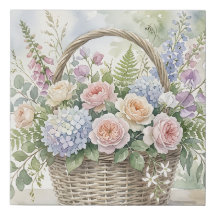 Aquarel Bloemenmand met Rozen en Hortensia's