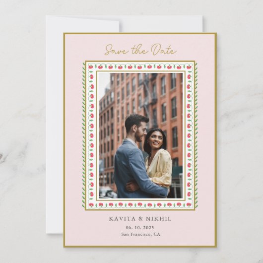 Aquarel bloemgrens Foto Save the Date (Voorkant)