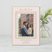 Aquarel bloemgrens Foto Save the Date (Staand voorkant)