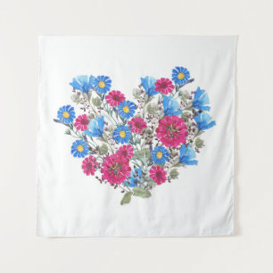 Aquarel bloemhart, heldere wilde bloemen rangschik wandkleed