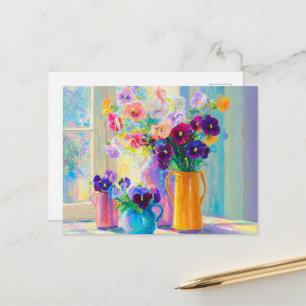 Aquarel Bloemige Paarse en Roze Viooltjes Briefkaart