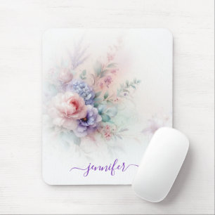 Aquarel Bloemige Pastelkleuren Script Naam Vertica Muismat