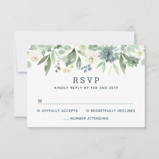 Aquarel Bloemige Succulent Trouw RSVP Kaart (Voorkant)