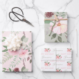 Aquarel Bloemige Verjaardags Inpakpapier Vellen