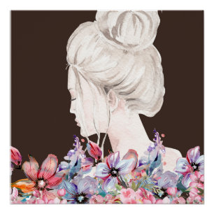Aquarel Bloemige Vrouwenportret Perfect Poster