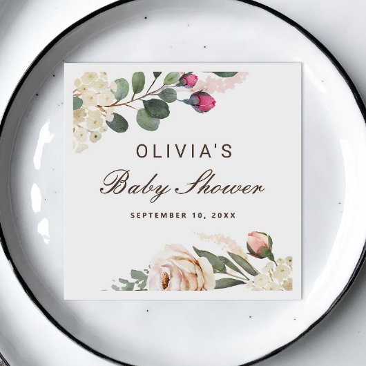 Aquarel blush rozen. Tuin bloemenkraam voor babyfe Servet