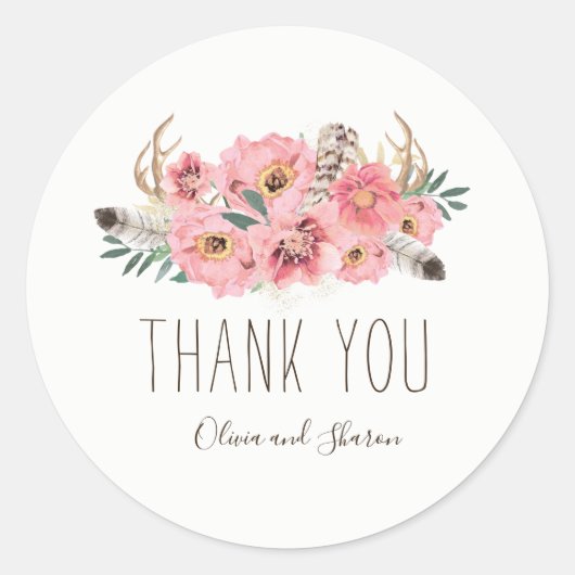 Aquarel Bohemian Wedding Dank u Stickers (Voorkant)