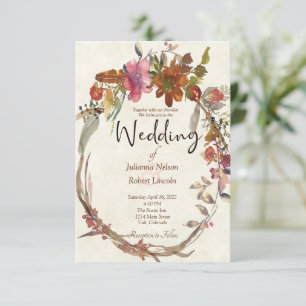 Aquarel Boho bloemen bruiloftsinvitaties Kaart