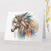 Aquarel Boho Horse Note Kaart (Gele Bloem)