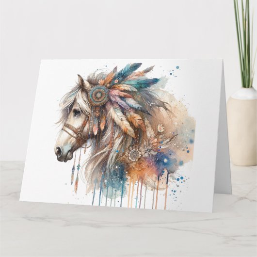 Aquarel Boho Horse Note Kaart (Voorkant)