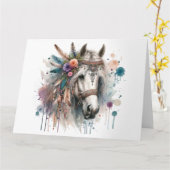 Aquarel Boho Horse Note Kaart (Gele Bloem)
