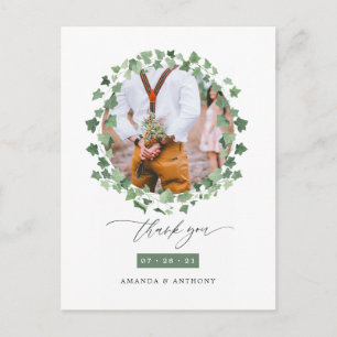 Aquarel bos groen trouwfoto bedankt briefkaart