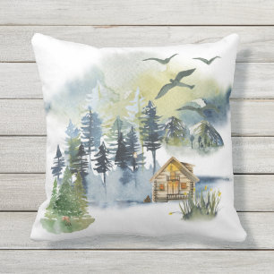 Aquarel bos scène buitenkussen
