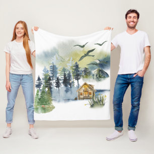 Aquarel bos scène fleece deken