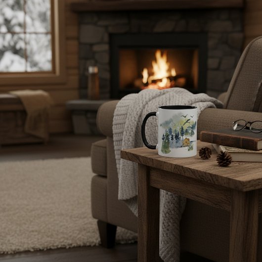 Aquarel bos scène mok