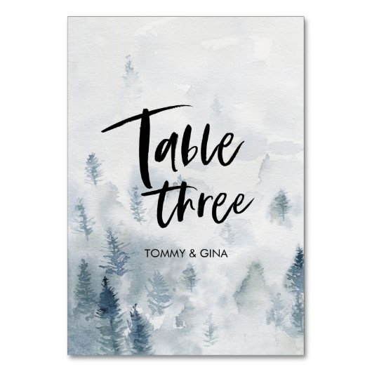 Aquarel Bos Trouwtafel kaarten - tabel 3 (Voorkant)