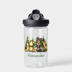 Aquarel bosdieren bomen waterfles