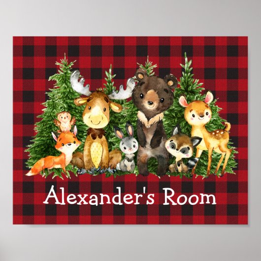 Aquarel Bosdieren Bos Bomen Plaid Poster (Voorkant)