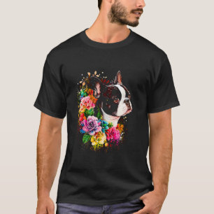 Aquarel Boston Terrier met bloemen Bostie 16 T-shirt