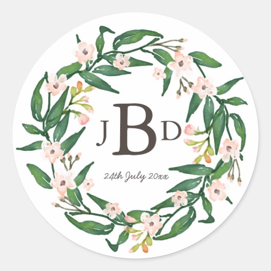 Aquarel Botanische Bloemen Monogram Sticker (Voorkant)