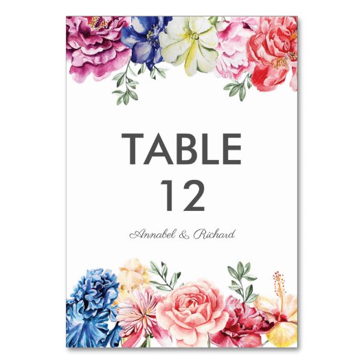 Aquarel Bright Floral Trouwtafel kaarten (Voorkant)