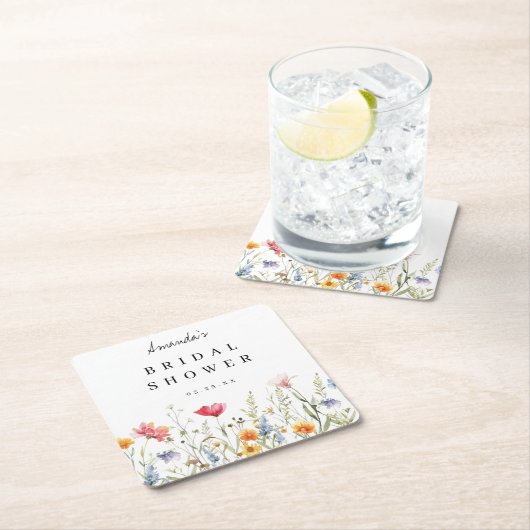 Aquarel Bruidsboeket Bruiloft Vierkante Kartonnen Onderzetter (Insitu)