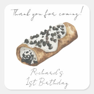 Aquarel Cannoli 1e Verjaardag Bedankt Vierkante Sticker