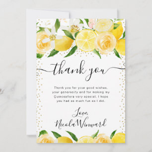 Aquarel Citroenen en Bloemen Quinceanera Bedankkaart