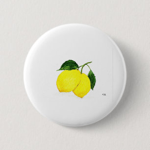 Aquarel citroenen fruit keuken decor chic rustiek ronde button 5,7 cm