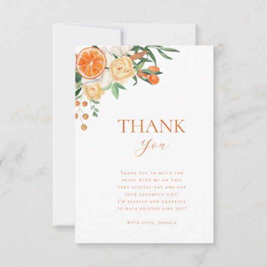 Aquarel Citrus Bloem Bruiloft Dank Je Bedankkaart (Voorkant)