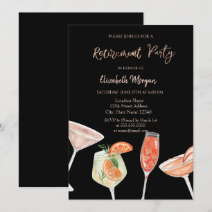 Aquarel Cocktails Zwarte Pensioen Uitnodiging