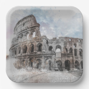 Aquarel Colosseum Rome Italië Papieren Borden Kuns Bordje
