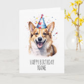 Aquarel Corgi Verjaardag Kaart (Gele Bloem)