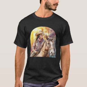 Aquarel cowgirl die op een heldere zondag haar paa t-shirt