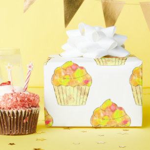 Aquarel Cupcake Schildering Op Wit Cadeaupapier