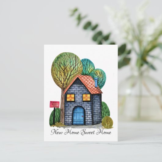 Aquarel Cute Home Sweet Home Kunst Aankondigingskaart (Staand voorkant)