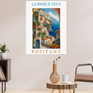 Aquarel Dolce Vita in Italië Positano Kust Poster