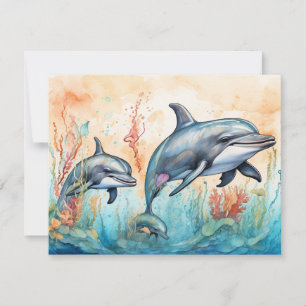 Aquarel dolfijnen kunstprint notitiekaartje