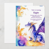 Aquarel Draak Verjaardagsuitnodiging Kaart (Voorkant / Achterkant)