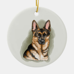 Aquarel Duitse Herdershond Portret Met Naam Keramisch Ornament