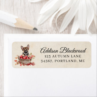 Aquarel Duitse Herderspuppy met Rode Appels Etiket