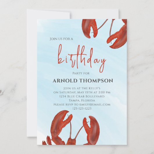 Aquarel Eenvoudige Verjaardag Rode Kreeft QR-code Kaart (Voorkant)