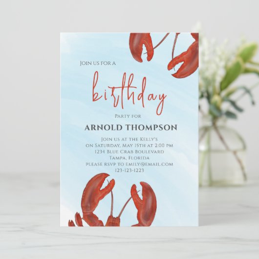Aquarel Eenvoudige Verjaardag Rode Kreeft QR-code Kaart (Staand voorkant)